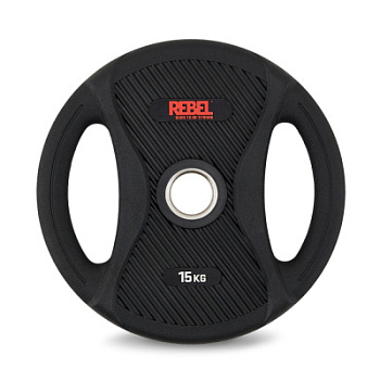 Диск олимпийский обрезиненный с двумя хватами 15 кг REBEL